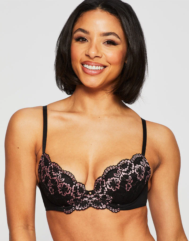Ann Summers Sexy Lace Planet Padded Plunge Bra Black/Pink - Image 3