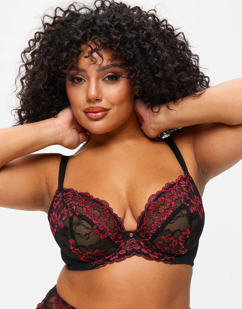 Ann Summers Sexy Lace Plunge Bra Black/Red - Image 3