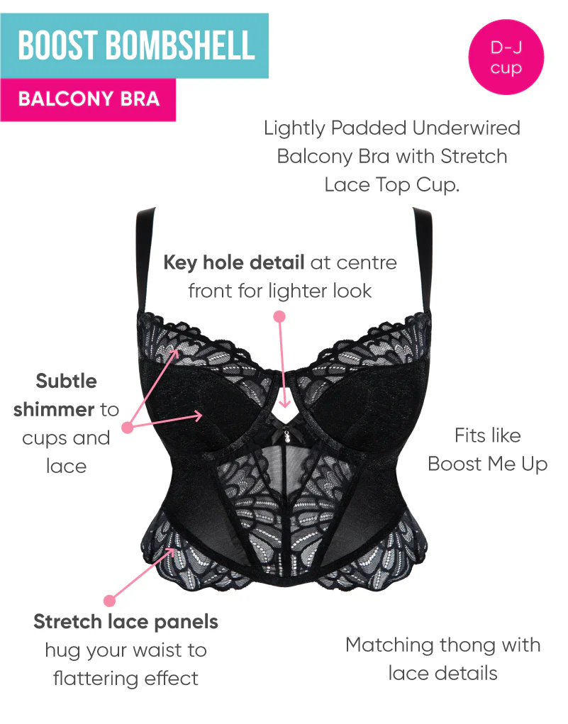 Curvy Kate Boost Bombshell Longline Padded Balcony Bra Black Sparkle - Image 3