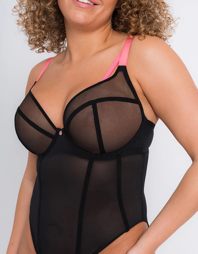 Curvy Kate Elementary Plunge Bodysuit Black/Pink - Image 7