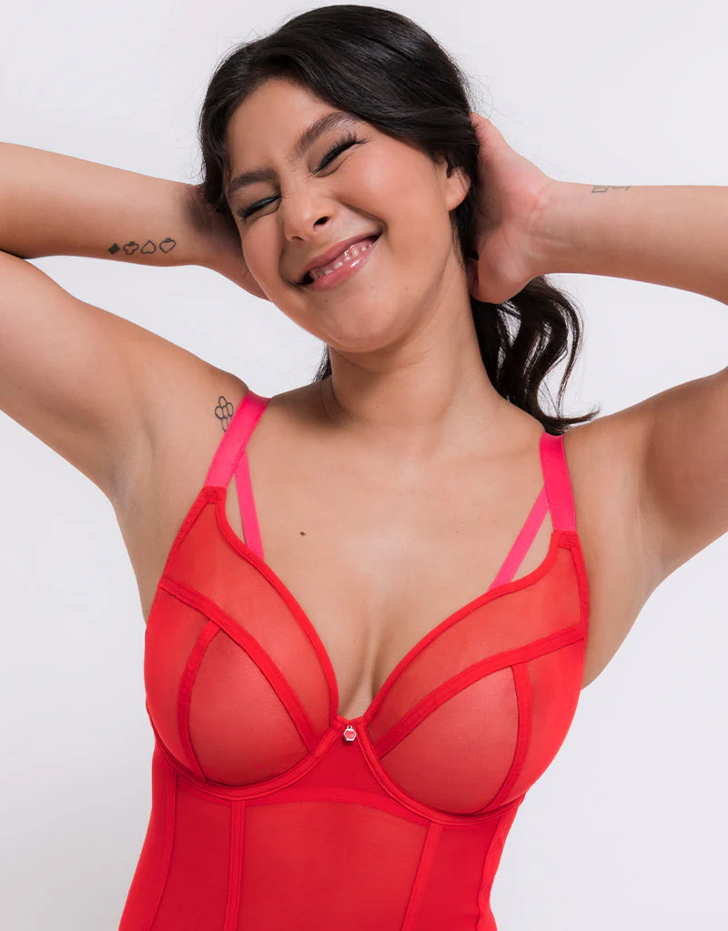 Curvy Kate Elementary Plunge Bodysuit Red/Pink - Image 3