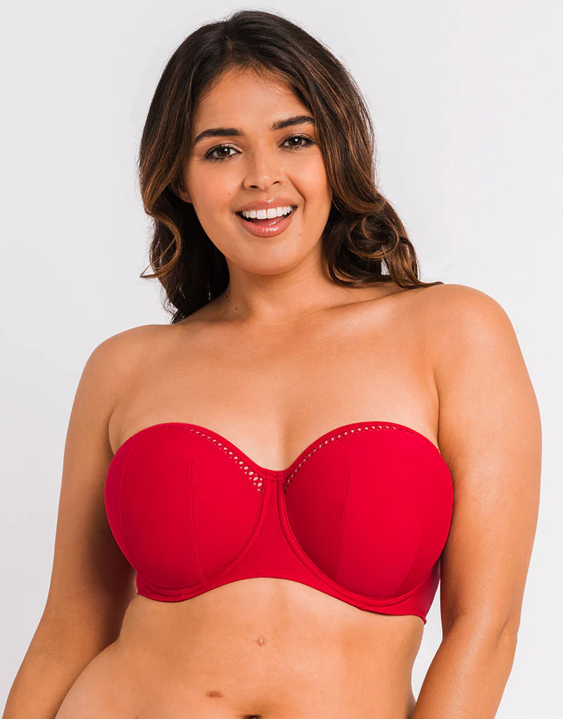 Curvy Kate First Class Bandeau Strapless Multiway Bikini Top Red - Image 3