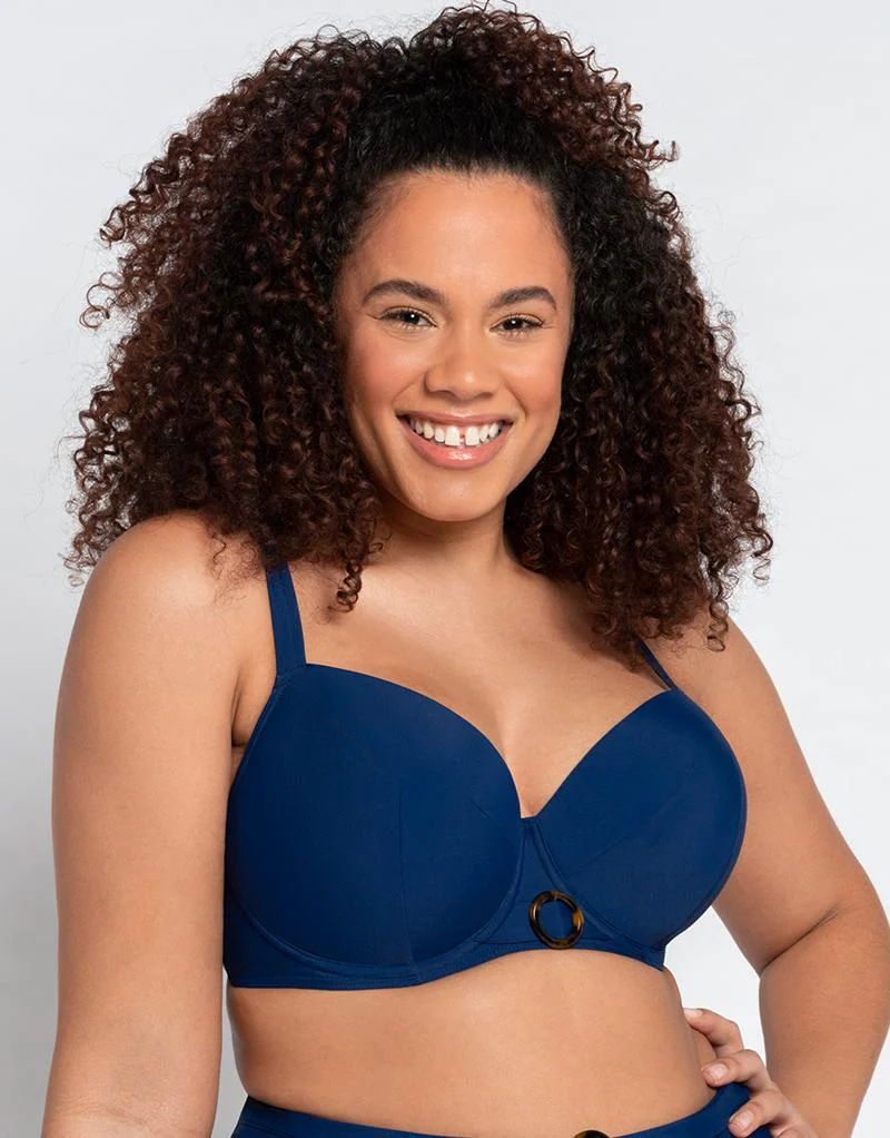 Curvy Kate Retro Sun Padded Balcony Bikini Multiway Top Navy - Image 3