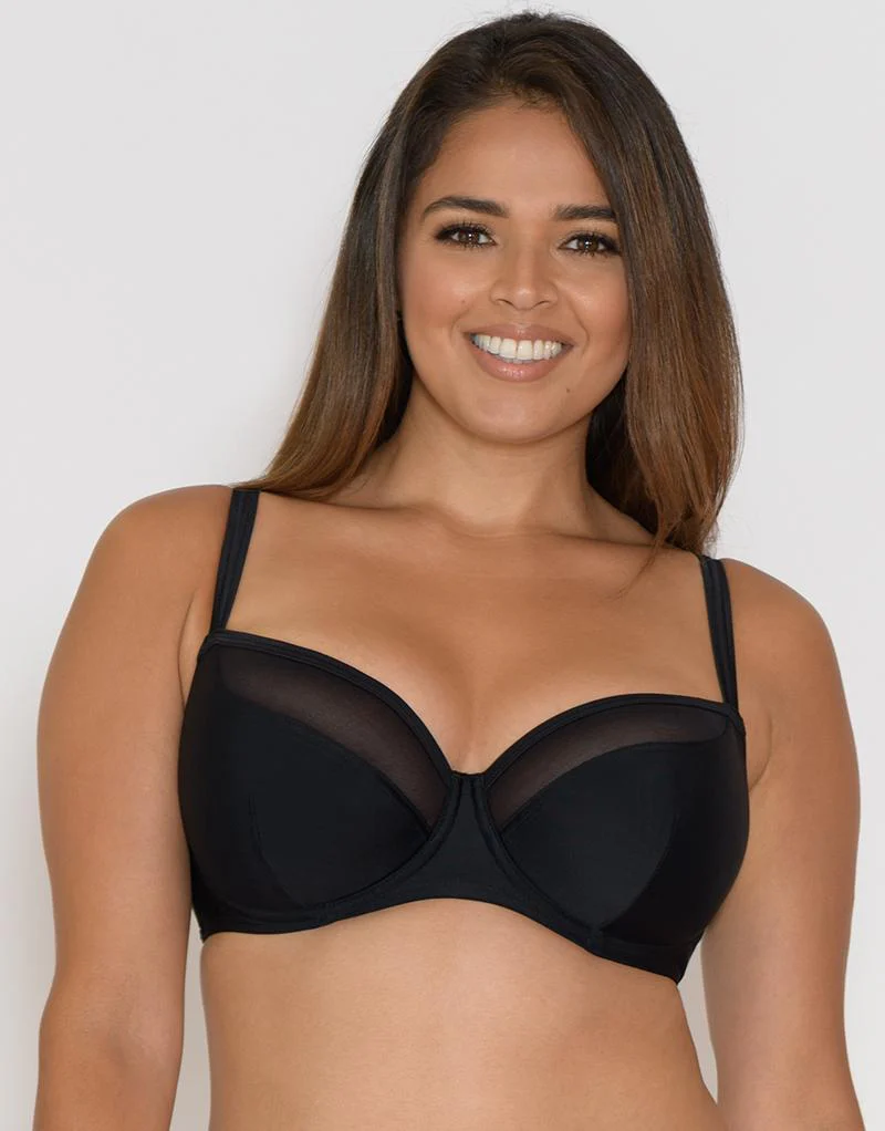 Curvy Kate Sheer Class Padded Balcony Bikini Top Black - Image 3