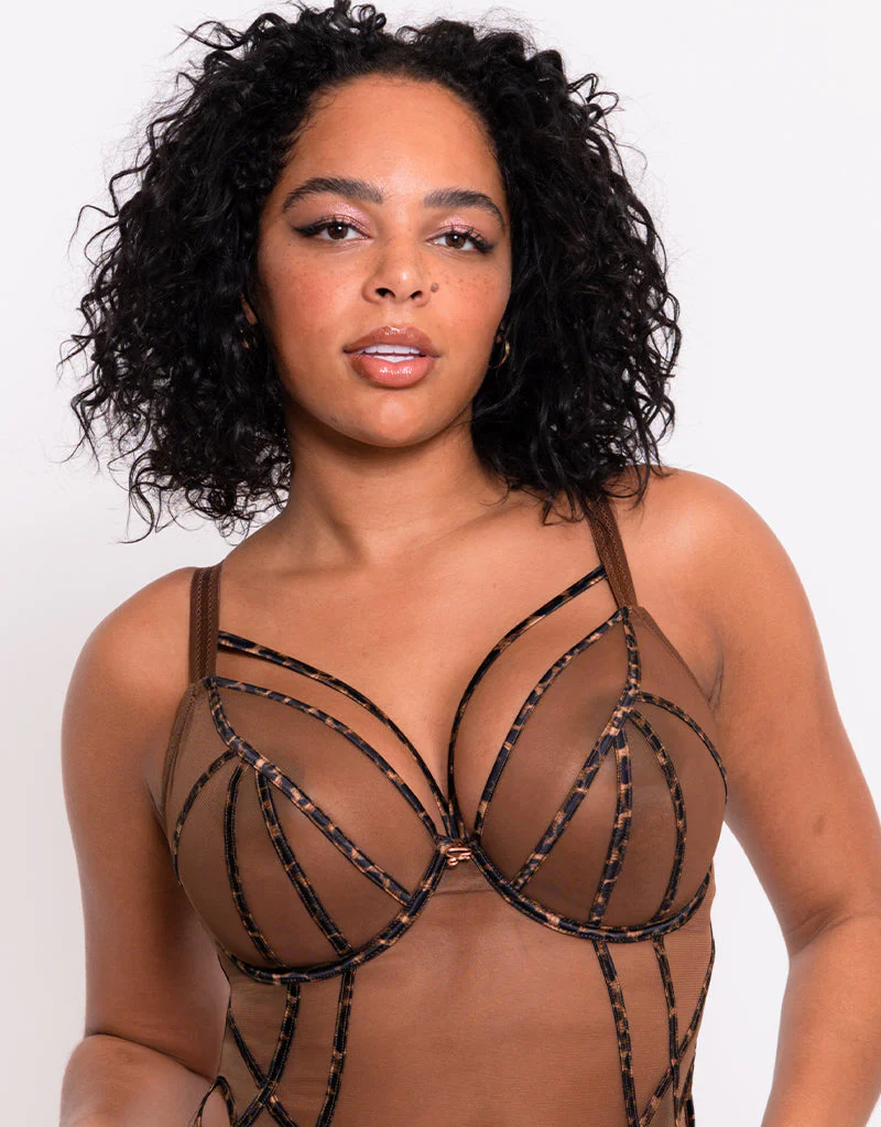 Scantilly Senses Plunge Bodysuit Leopard Brown - Image 3